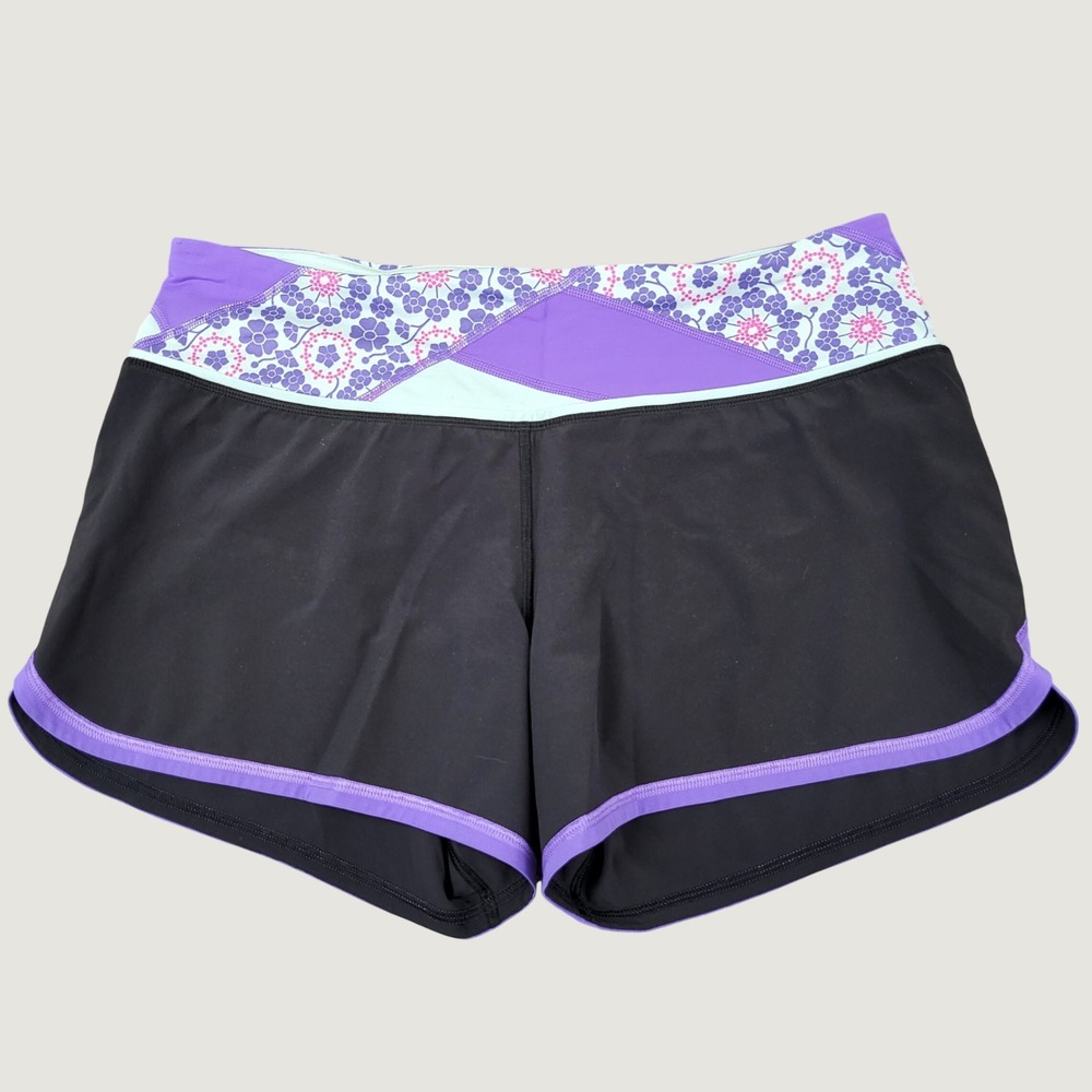 Lululemon Women's Turbo Run Short Geometric Purple Floral Waistband Lined Size 8